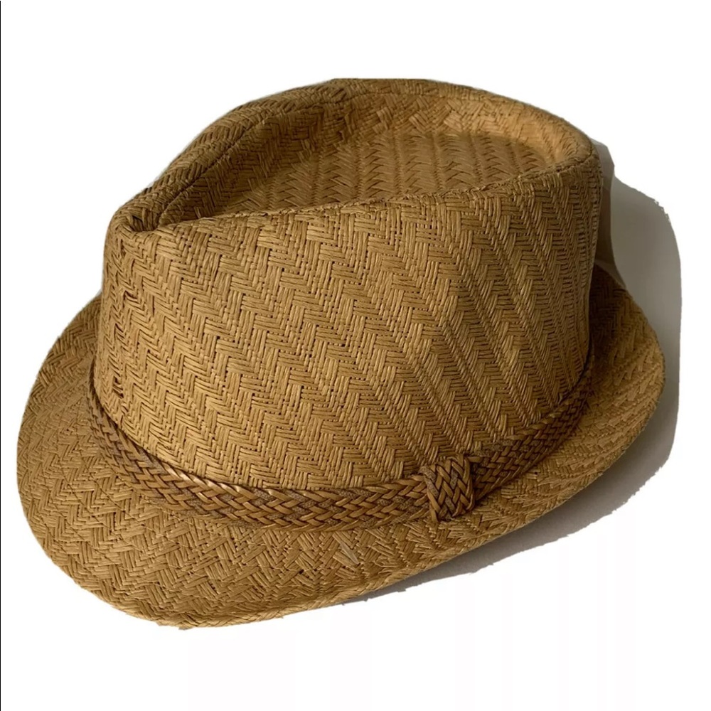 Kiabi French Fedora Men Hat Braided Fiber Paper Natural 7 1/8